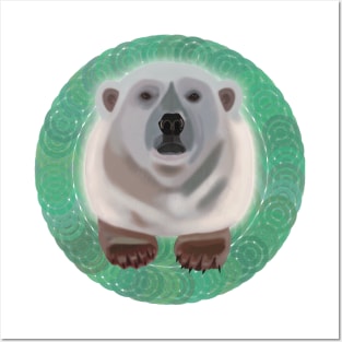 Polar Bear on green circular pattern Posters and Art